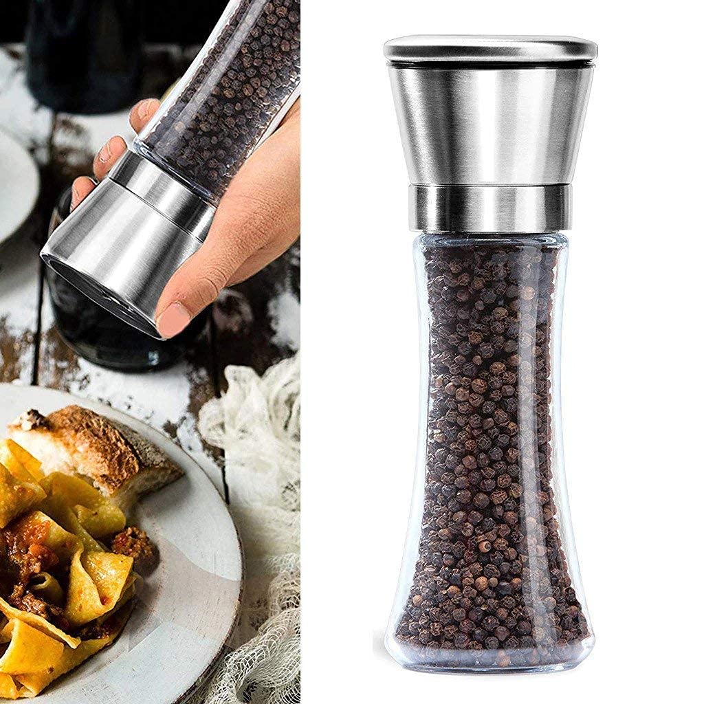 ZYOZ Salt and Pepper Grinder, Glass Body with Stainless Steel Lid, Adjustable Coarseness Manual Spice Mill Secondary image