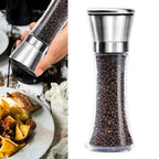 Salt and Pepper Grinder, 13 cm Tall, Glass Body with Stainless Steel Lid, Adjustable Coarseness Manual Spice Mill
