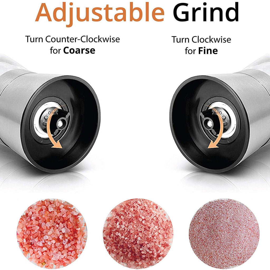 Salt and Pepper Grinder, 13 cm Tall, Glass Body with Stainless Steel Lid, Adjustable Coarseness Manual Spice Mill