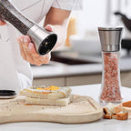 Salt and Pepper Grinder, 13 cm Tall, Glass Body with Stainless Steel Lid, Adjustable Coarseness Manual Spice Mill
