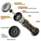 Salt and Pepper Grinder, 13 cm Tall, Glass Body with Stainless Steel Lid, Adjustable Coarseness Manual Spice Mill