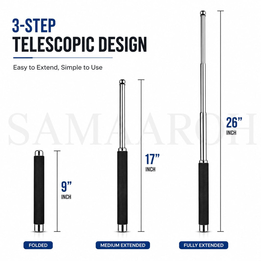 stainless steel self defence stick Foldable Pointer Compact magical, Extendable Wand with Comfortable Grip & Hiking Stick, Extendable Wand with Non-Slip Grip