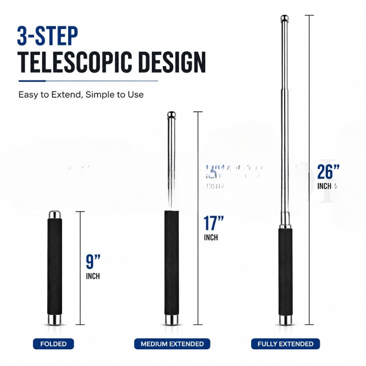 ZYOZ Stainless steel self defence stick Foldable Pointer Compact magical, Extendable Wand with Comfortable Grip & Hiking Stick, Extendable Wand with Non-Slip Grip
