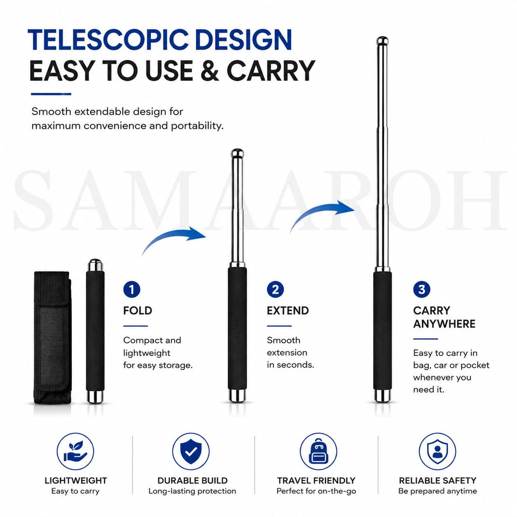 stainless steel self defence stick Foldable Pointer Compact magical, Extendable Wand with Comfortable Grip & Hiking Stick, Extendable Wand with Non-Slip Grip