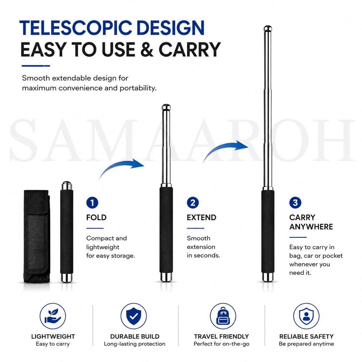 stainless steel self defence stick Foldable Pointer Compact magical, Extendable Wand with Comfortable Grip & Hiking Stick, Extendable Wand with Non-Slip Grip