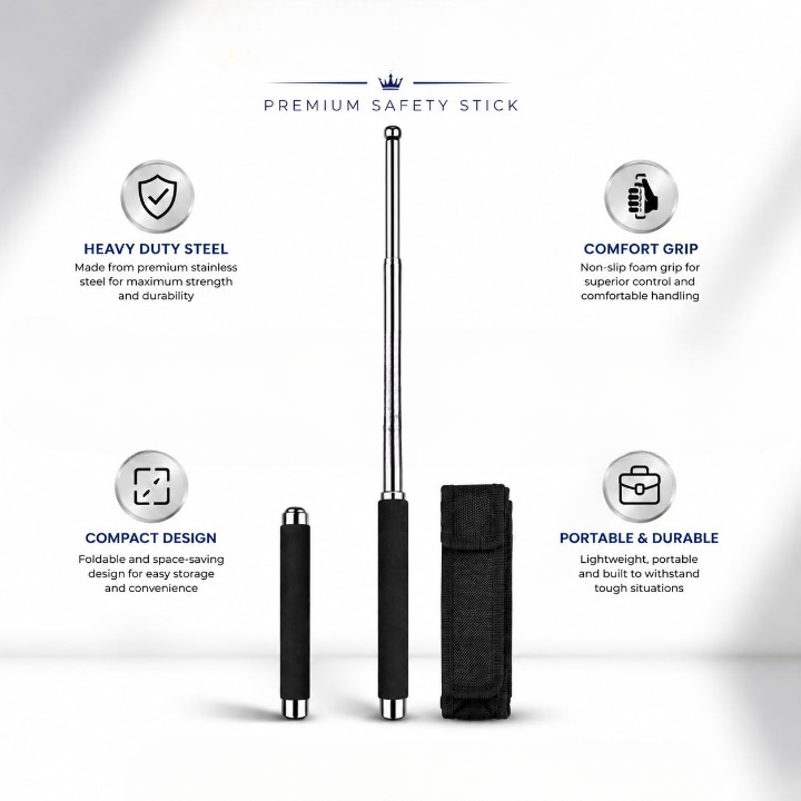ZYOZ Stainless steel self defence stick Foldable Pointer Compact magical, Extendable Wand with Comfortable Grip & Hiking Stick, Extendable Wand with Non-Slip Grip