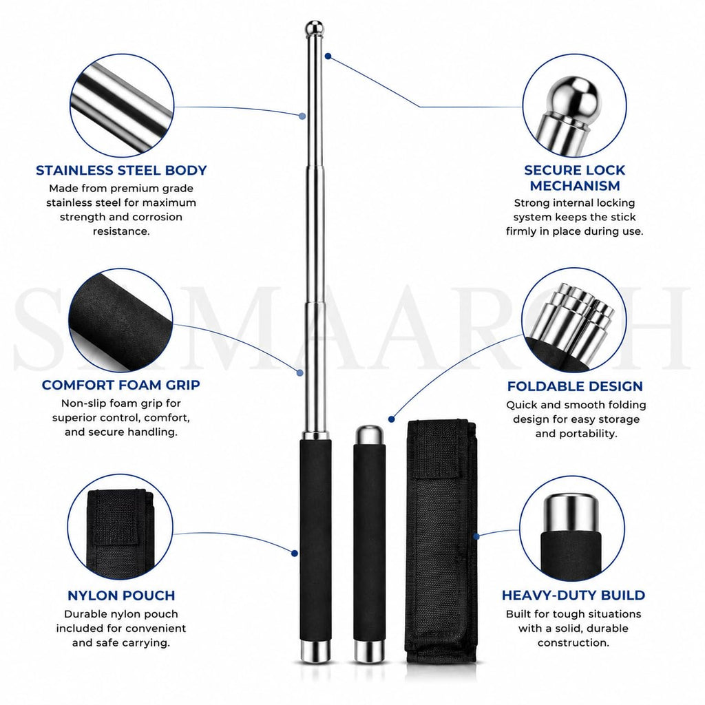 stainless steel self defence stick Foldable Pointer Compact magical, Extendable Wand with Comfortable Grip & Hiking Stick, Extendable Wand with Non-Slip Grip