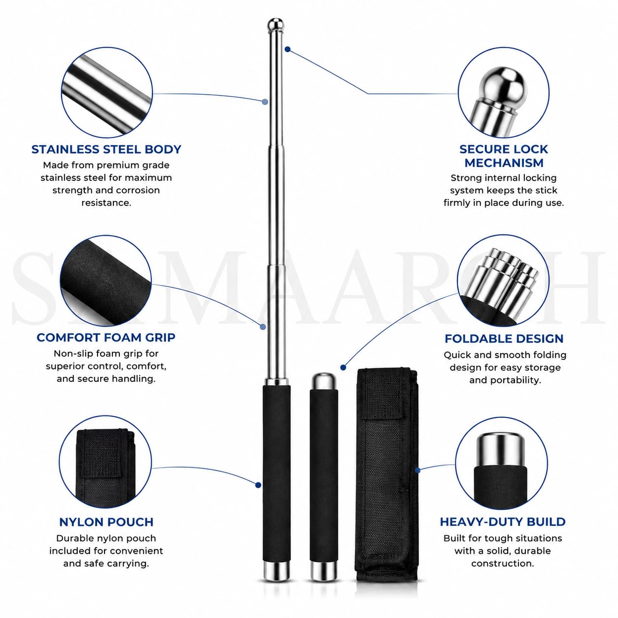stainless steel self defence stick Foldable Pointer Compact magical, Extendable Wand with Comfortable Grip & Hiking Stick, Extendable Wand with Non-Slip Grip