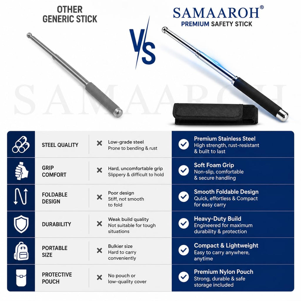 stainless steel self defence stick Foldable Pointer Compact magical, Extendable Wand with Comfortable Grip & Hiking Stick, Extendable Wand with Non-Slip Grip