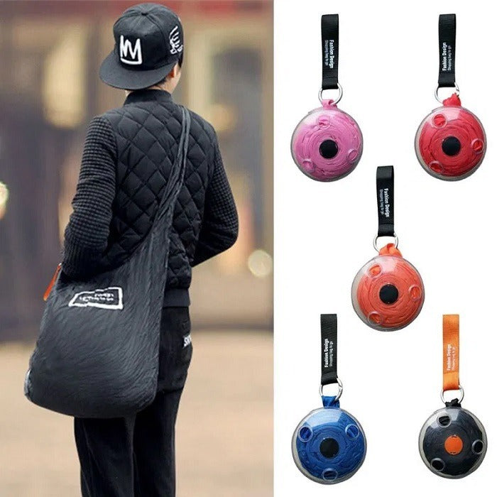 Reusable Foldable Shopping Bags Portable Tote Pouch Clips Reusable Folding Eco Shopper Shopping Shoudler Bag Roll-up Lightweight Space-Saving Disc Design Main image