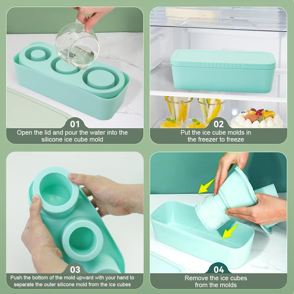 Ice Cube Mold for S-tanley Tumbler Cup BPA-Free Foodgrade Silicone 3-Mold Cylinder Ice Cube Mold Ice Cube Tray for Freezer Ideal for Making Cool Drinks, Juice, Iced Coffee