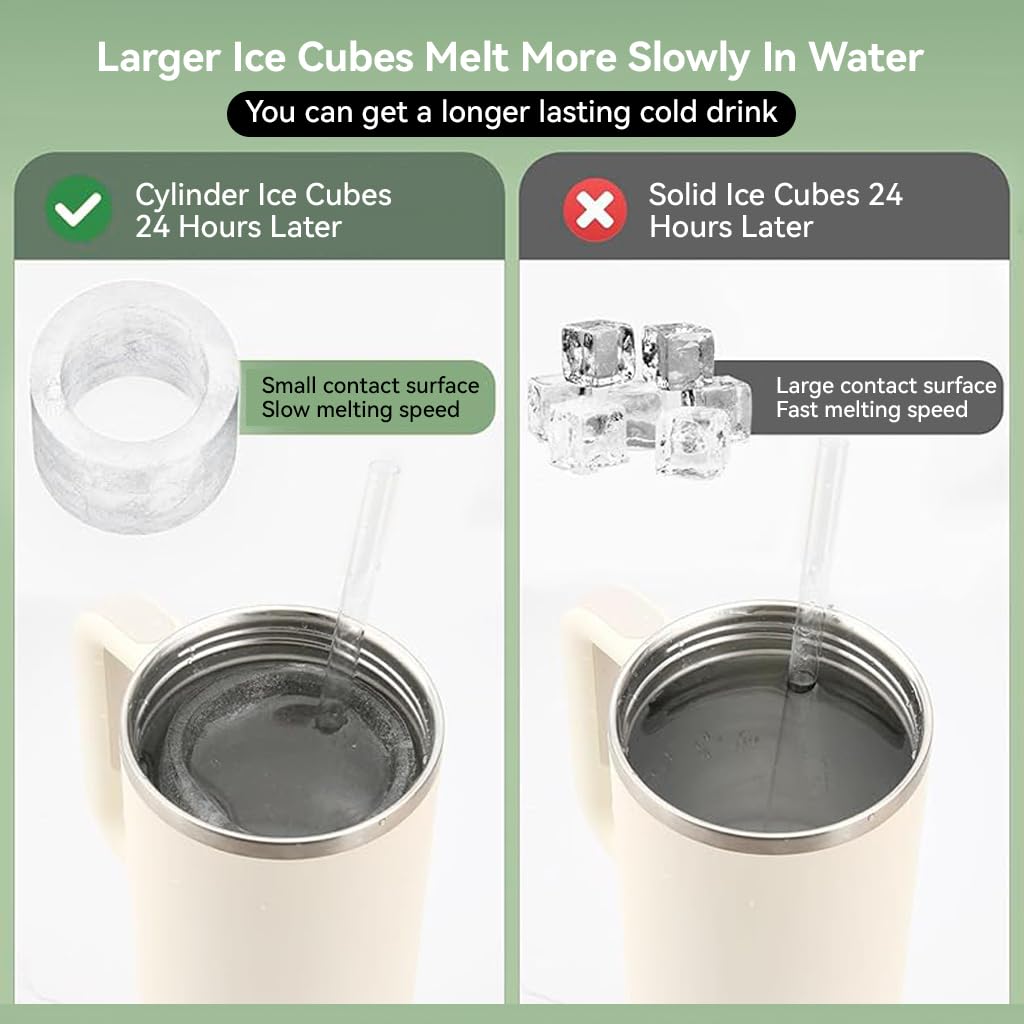 Ice Cube Mold for S-tanley Tumbler Cup BPA-Free Foodgrade Silicone 3-Mold Cylinder Ice Cube Mold Ice Cube Tray for Freezer Ideal for Making Cool Drinks, Juice, Iced Coffee