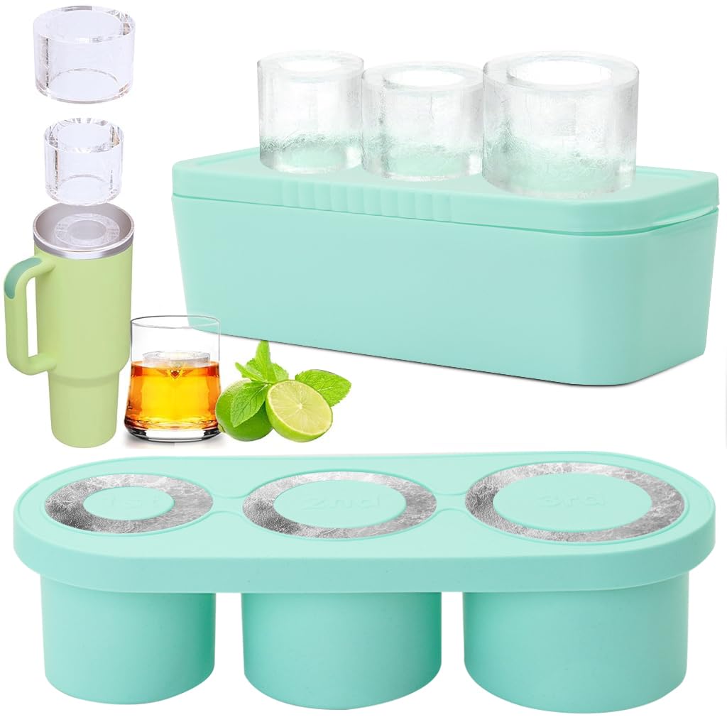Ice Cube Mold for S-tanley Tumbler Cup BPA-Free Foodgrade Silicone 3-Mold Cylinder Ice Cube Mold Ice Cube Tray for Freezer Ideal for Making Cool Drinks, Juice, Iced Coffee