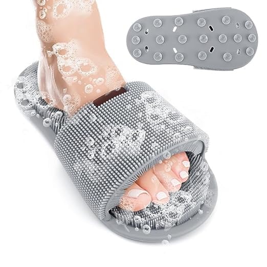 Silicone Shower Slipper Shower Foot Scrubber Feet Cleaner Washer Shower Foot Cleaning Brush Slipper for Spa Massager Dead Skin Remover Cleaning with Suction Cups silicone foot washing slippers*(random colour)