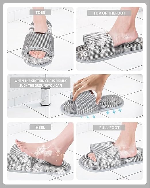 Silicone Shower Slipper Shower Foot Scrubber Feet Cleaner Washer Shower Foot Cleaning Brush Slipper for Spa Massager Dead Skin Remover Cleaning with Suction Cups silicone foot washing slippers*(random colour)