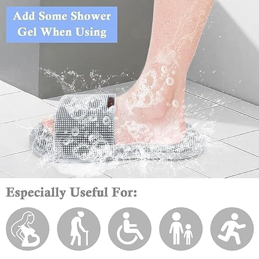 Silicone Shower Slipper Shower Foot Scrubber Feet Cleaner Washer Shower Foot Cleaning Brush Slipper for Spa Massager Dead Skin Remover Cleaning with Suction Cups silicone foot washing slippers*(random colour)