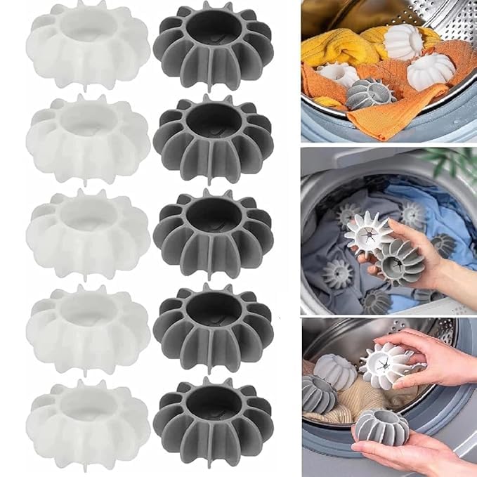 Silicone Lint Remover Cleaning Balls Reusable Washing Machine Ball for Anti-Winding Clothes, Deep Cleaning, Wrinkle Removal Washing Machine Ball 10Pcs (Large Size:4.7 * 3 cm, Gray+White)