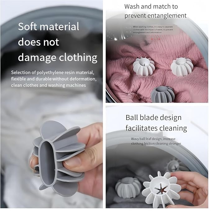 Silicone Lint Remover Cleaning Balls Reusable Washing Machine Ball for Anti-Winding Clothes, Deep Cleaning, Wrinkle Removal Washing Machine Ball 10Pcs (Large Size:4.7 * 3 cm, Gray+White)