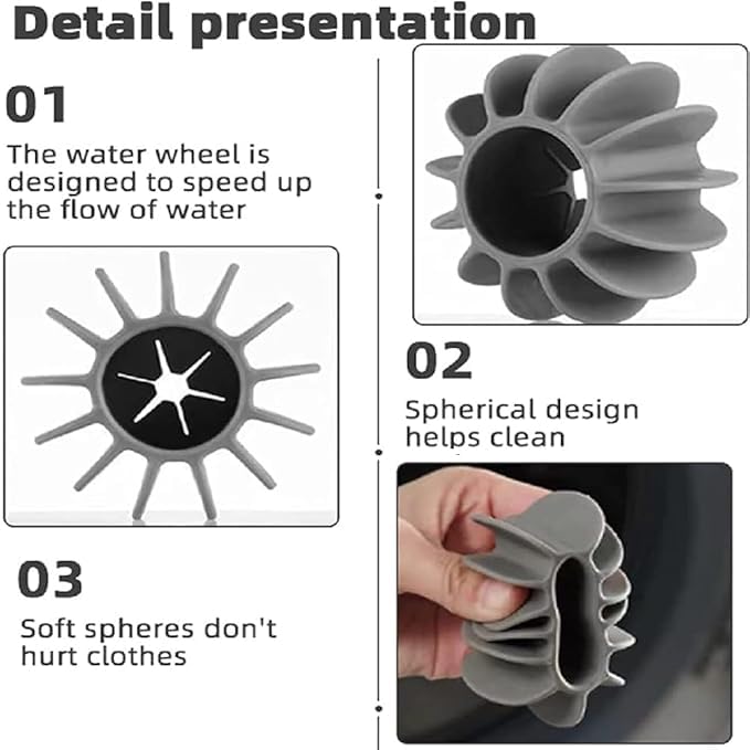 Silicone Lint Remover Cleaning Balls Reusable Washing Machine Ball for Anti-Winding Clothes, Deep Cleaning, Wrinkle Removal Washing Machine Ball 10Pcs (Large Size:4.7 * 3 cm, Gray+White)