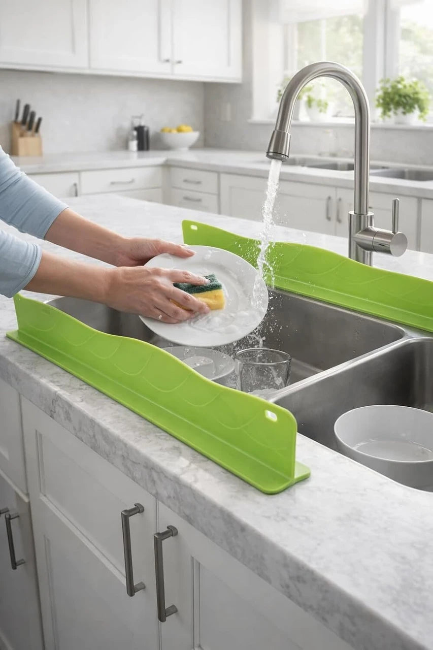 2PCS X 48CM Silicone Sink Splash Guard in Kitchen Sink Water Splash Guard with Strong Suction Cups Waterproof Countertop & Stove Protector Flexible Anti Splash Baffle for Kitchen & Bathroom