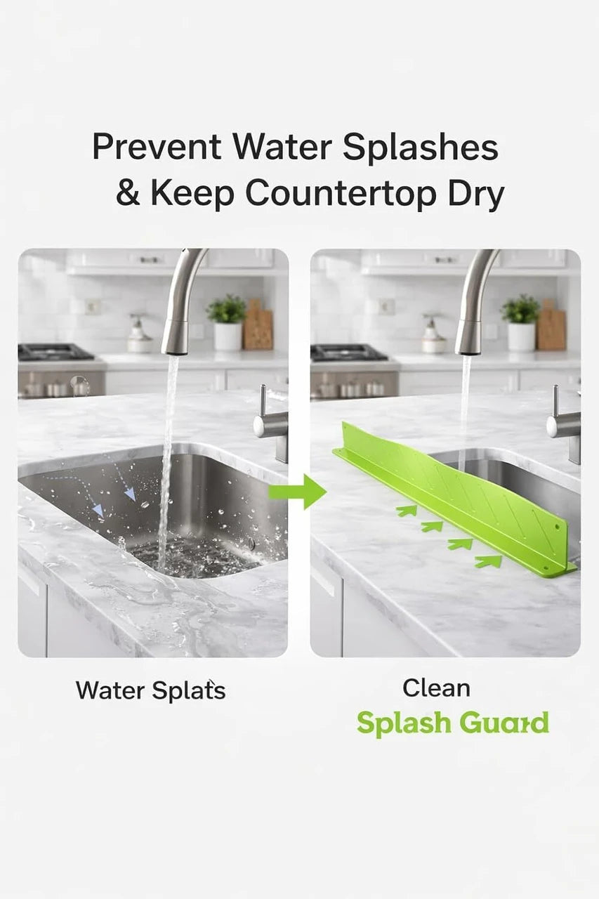 2PCS X 48CM Silicone Sink Splash Guard in Kitchen Sink Water Splash Guard with Strong Suction Cups Waterproof Countertop & Stove Protector Flexible Anti Splash Baffle for Kitchen & Bathroom