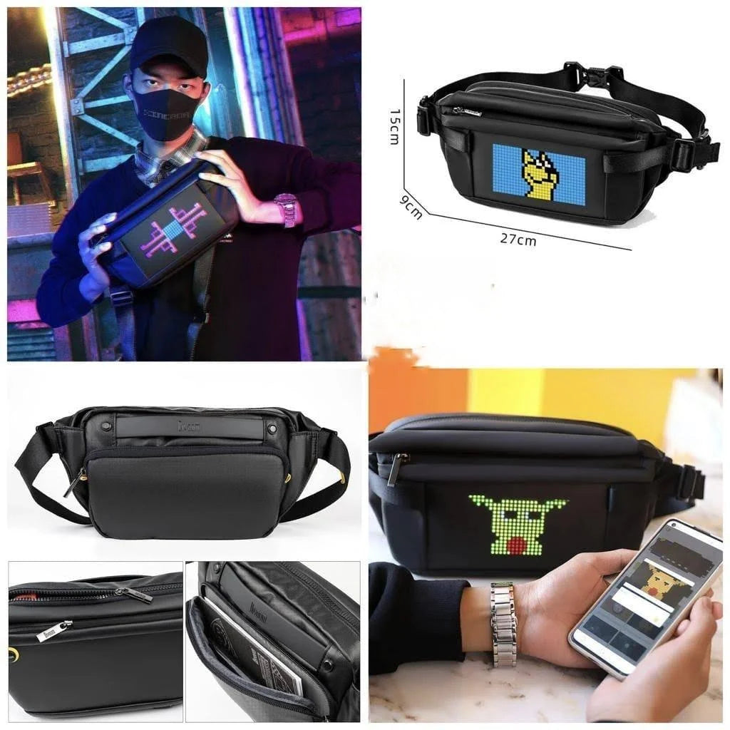 LED Sling Bag with App Control | Smart LED Crossbody Chest Bag | Waterproof Anime Display Fanny Pack for Men | Festival, Party & Gift Use Black