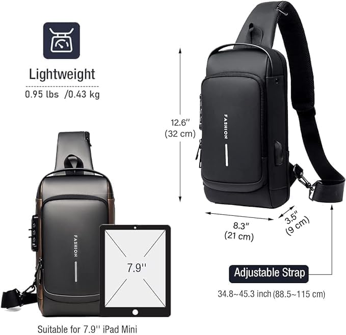 Waterproof Unisex Sling Bag Anti Theft | USB Charging Port Shoulder Backpack With Multifunctional Use For Travel, Hiking, Camping, Daily Out | Crossbody Chest Bag