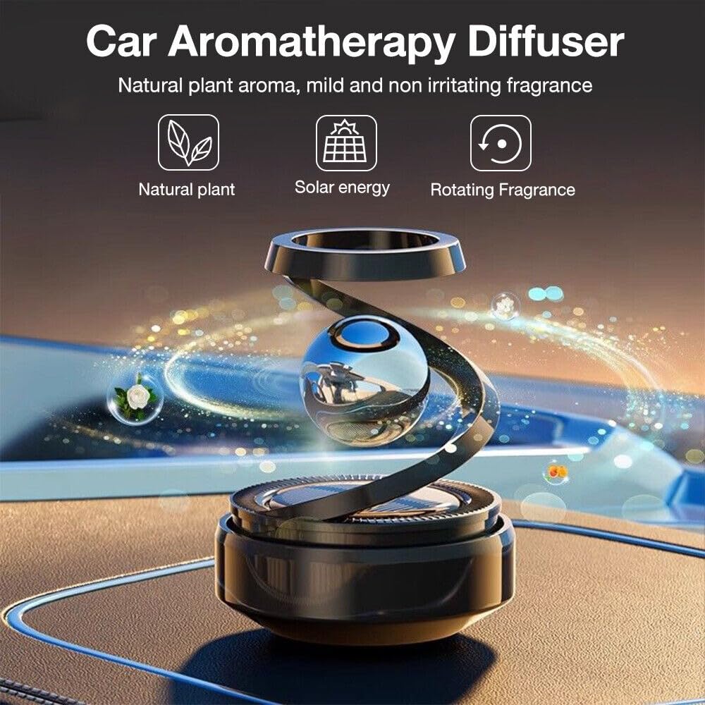 Solar Aromatherapy Car Air Freshener | Stylish Dashboard Rotating Perfume Diffuser | Solar-Powered Autorotation Decoration for Car Interior | Eco-Friendly Fragrance Diffuser