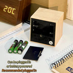 Modern Wooden Digital LED Cube Clock with Alarm, Temperature Display, Snooze, Voice Control, and Energy-Saving Mode (Wood)