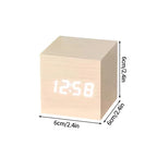 Modern Wooden Digital LED Cube Clock with Alarm, Temperature Display, Snooze, Voice Control, and Energy-Saving Mode (Wood)