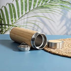 Eco-Friendly Bamboo Water Bottle, Stainless Steel Flask Water Bottle/Thermos with Tea Strainer | Double Wall Vacuum Insulated | Hot & Cold, 500ml