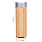 Eco-Friendly Bamboo Water Bottle, Stainless Steel Flask Water Bottle/Thermos with Tea Strainer | Double Wall Vacuum Insulated | Hot & Cold, 500ml