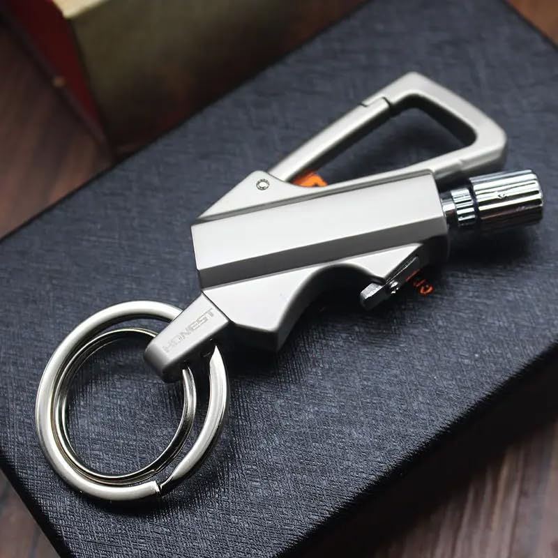 Stainless Steel 3 In 1 Keychain Lighter|Waterproof Cigarette Flint Lighter + Keyring + Bottle Opener|Emergency Fire Starter Match Sticks Used For Outdoor Camping