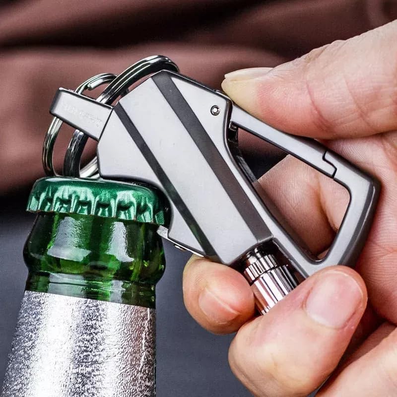 Stainless Steel 3 In 1 Keychain Lighter|Waterproof Cigarette Flint Lighter + Keyring + Bottle Opener|Emergency Fire Starter Match Sticks Used For Outdoor Camping