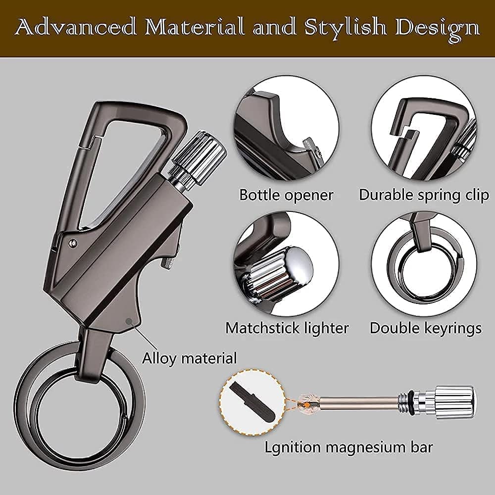 Stainless Steel 3 In 1 Keychain Lighter|Waterproof Cigarette Flint Lighter + Keyring + Bottle Opener|Emergency Fire Starter Match Sticks Used For Outdoor Camping