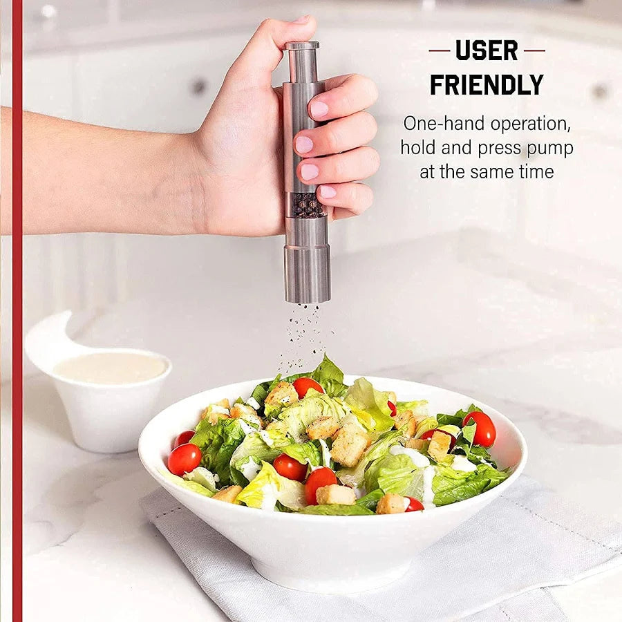 Stainless Steel Thumb Presser Salt and Pepper Grinder Tall Salt and Pepper Mill Shakers with Adjustable Coarseness & Stylish Design for Grinding Salt and Black Pepper (1 Pc)
