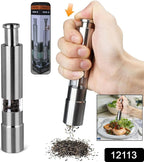 Stainless Steel Thumb Presser Salt and Pepper Grinder Tall Salt and Pepper Mill Shakers with Adjustable Coarseness & Stylish Design for Grinding Salt and Black Pepper (1 Pc)