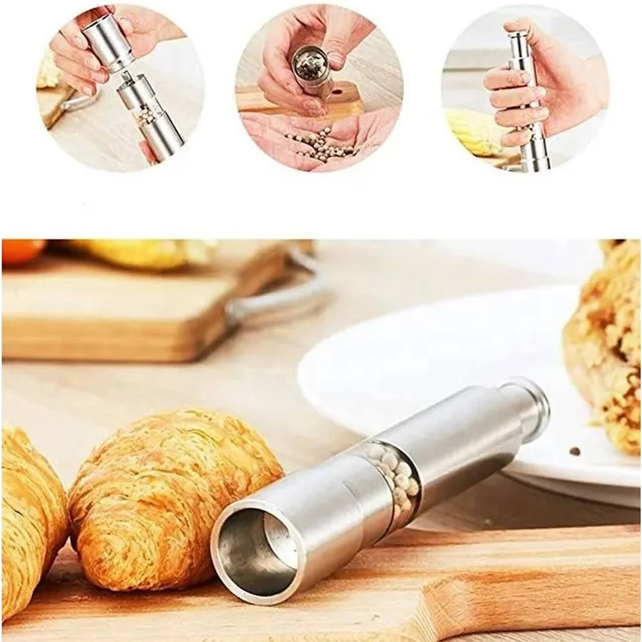 Stainless Steel Thumb Presser Salt and Pepper Grinder Tall Salt and Pepper Mill Shakers with Adjustable Coarseness & Stylish Design for Grinding Salt and Black Pepper (1 Pc)