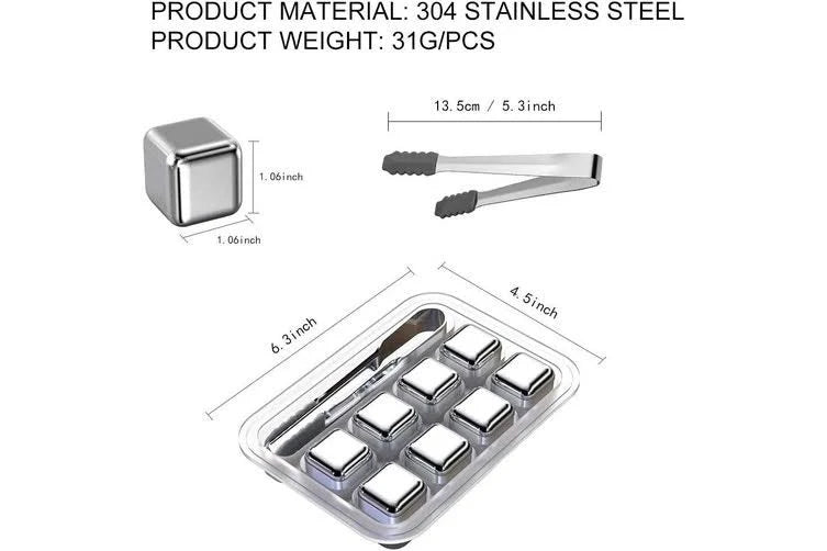 Stainless Steel Whisky Cubes Set – 8 Reusable Ice Stones for Bourbon, Cocktails & Drinks | Whisky Stones Set for Whiskey Lovers