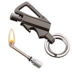 Stainless Steel 3 In 1 Keychain Lighter|Waterproof Cigarette Flint Lighter + Keyring + Bottle Opener|Emergency Fire Starter Match Sticks Used For Outdoor Camping