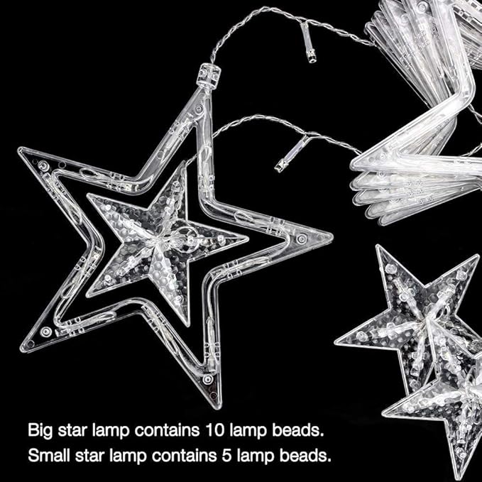 12 Star Diwali Curtain String LED Lights for Decoration, Window Lights with 8 Flashing Modes, Home Decoration for Diwali, Wedding, Party, Christmas, Balcony - Warm White