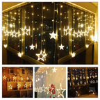 12 Star Diwali Curtain String LED Lights for Decoration, Window Lights with 8 Flashing Modes, Home Decoration for Diwali, Wedding, Party, Christmas, Balcony - Warm White