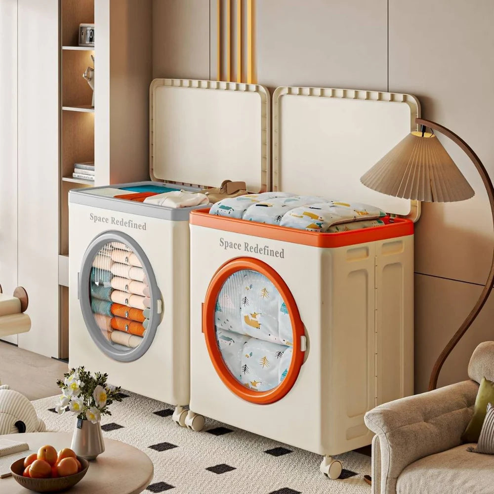 Extra Large Capacity Flip-Top Clothing Organizer – Household Storage Box for Quilts, Clothes & More | Foldable with Pulleys  Maximize Your Storage Space with This Convenient, Durable Storage Solution!