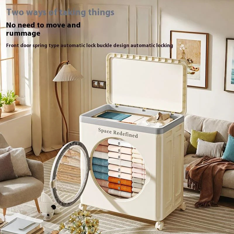 Extra Large Capacity Flip-Top Clothing Organizer – Household Storage Box for Quilts, Clothes & More | Foldable with Pulleys  Maximize Your Storage Space with This Convenient, Durable Storage Solution!