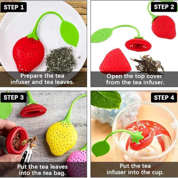 Silicone Tea Infuser & Strainer | Creative Strawberry & Lemon Design Tea Filter for Loose Leaf Tea | Food-Grade, Reusable & Easy to Clean Tea Diffuser