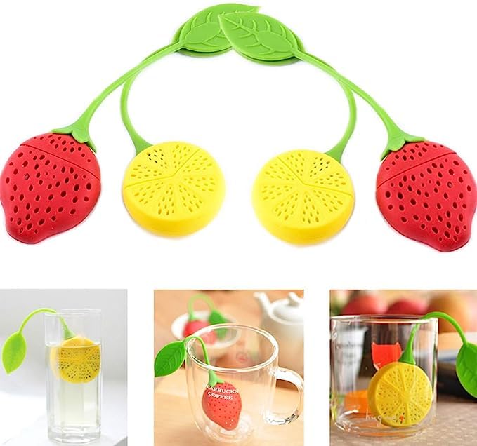 Silicone Tea Infuser & Strainer | Creative Strawberry & Lemon Design Tea Filter for Loose Leaf Tea | Food-Grade, Reusable & Easy to Clean Tea Diffuser