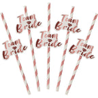 24 Pieces Rose Gold Hen Party Paper Straws with Team Bride Flags Team Bride Straws Hen Party Straws Rose Gold Straw Bridal Shower Paper Straws Bachelorette Accessories Bridal Party Tableware