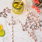 24 Pieces Rose Gold Hen Party Paper Straws with Team Bride Flags Team Bride Straws Hen Party Straws Rose Gold Straw Bridal Shower Paper Straws Bachelorette Accessories Bridal Party Tableware