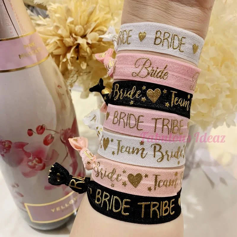 Bride Wrist Bands – Elegant Bachelorette Party Favors, Team Bride Accessories, Bridal Shower Decorations, Bridesmaid Gifts & Wedding Party Supplies (6PCS)