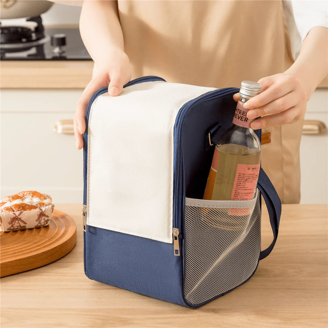 Multifunctional Double Zipper Thermal Lunch Bag with Shoulder Strap